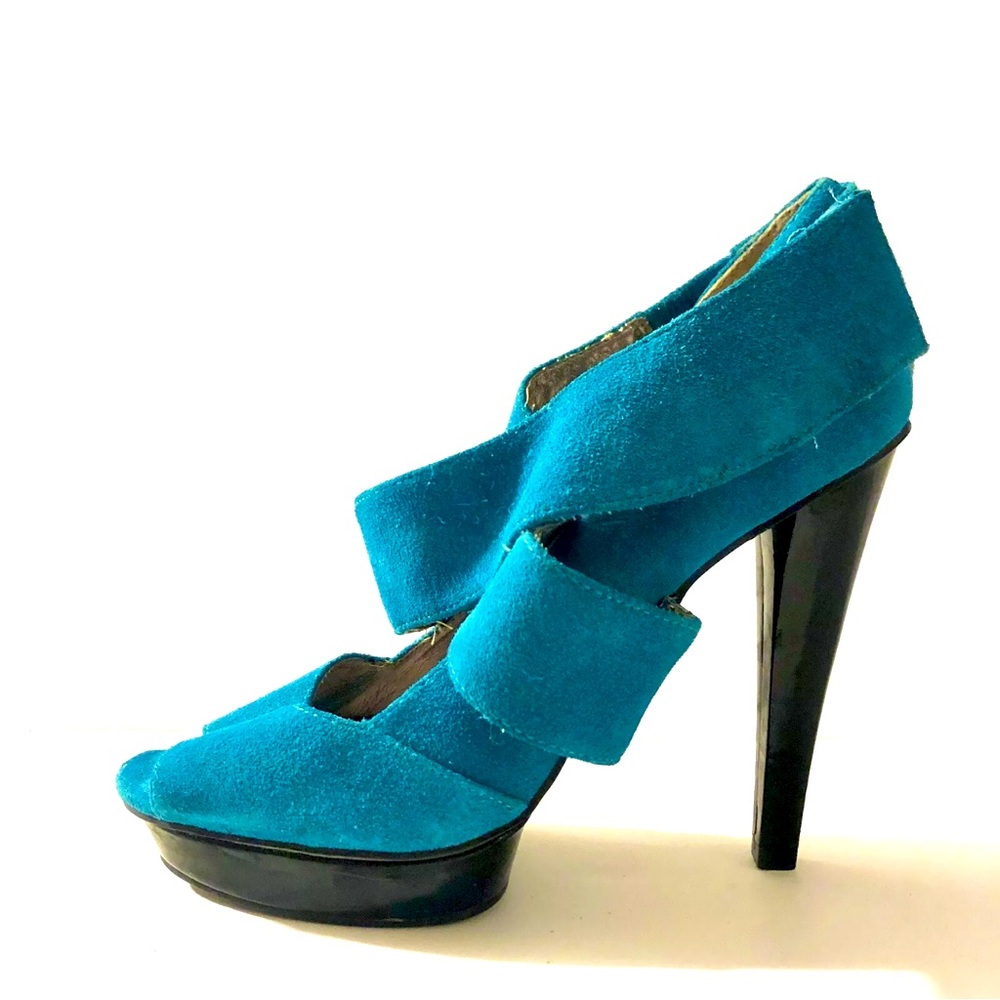 STEVE MADDEN $149 Womens Rare Isla Teal Green Suede High Heel Peeptoe Booties 8